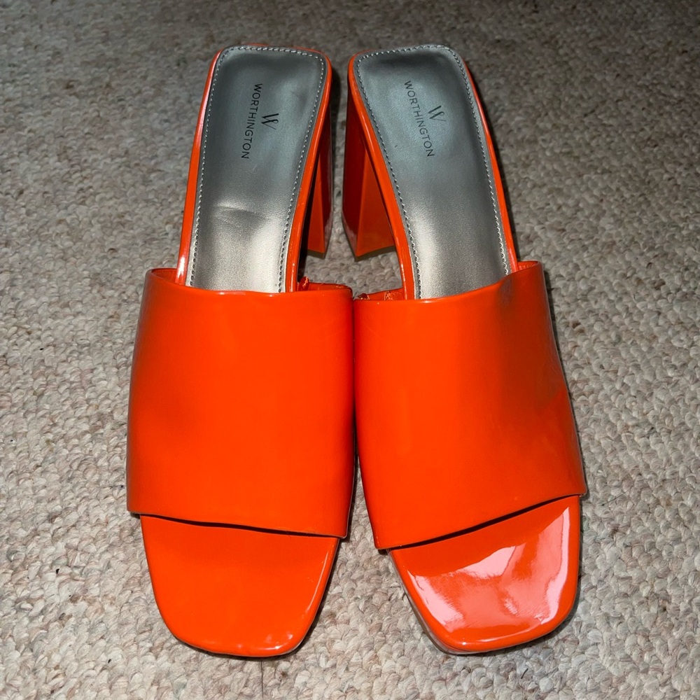 Worthington Orange Mules Block Heel Square-Toe Slip-On - NEW!